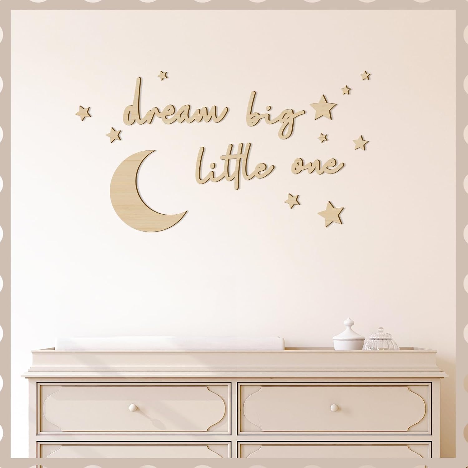 Briwooody 15 Pcs Moon and Stars Nursery Decor Dream Big Little One Wall Decor Boho Neutral Babyroom Wall Art Nursery Sign for Boys Girls Bedroom Home Farmhouse Living Playroom(Wood Color)