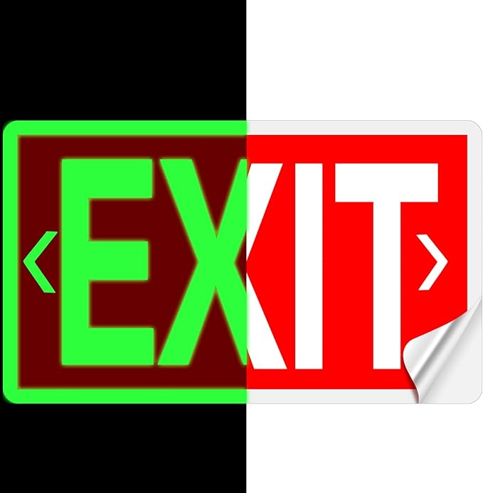 20 Pcs Glow in the Dark Exit Signs for Business 12 x 7 Inch Photoluminescent Signs Stickers for Indoor Outdoor for Business, Office, Warehouse (with Arrows)