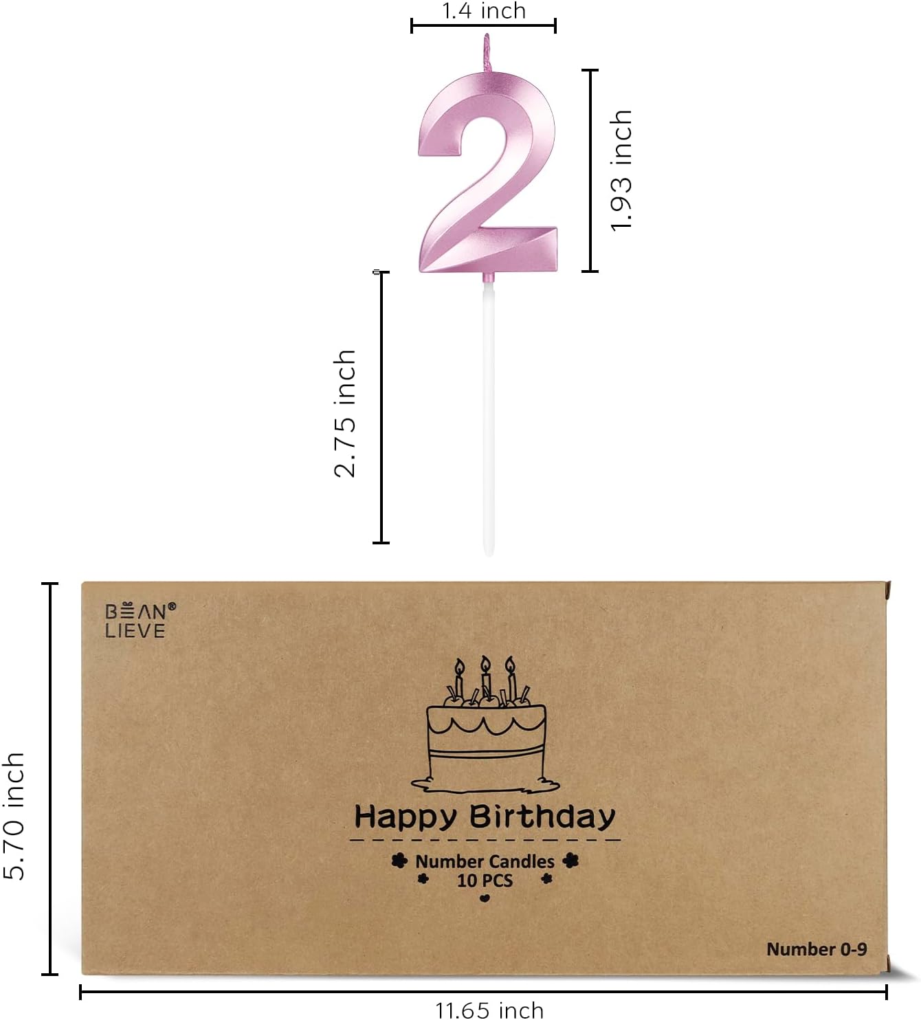 BEAN LIEVE Numeral Birthday Candles - Birthday Cake Candles Numeric Candles Number 0 1 2 3 4 5 6 7 8 9 Used for Cake Decoration on Birthday Parties and Wedding Anniversary Celebration（Rose Gold