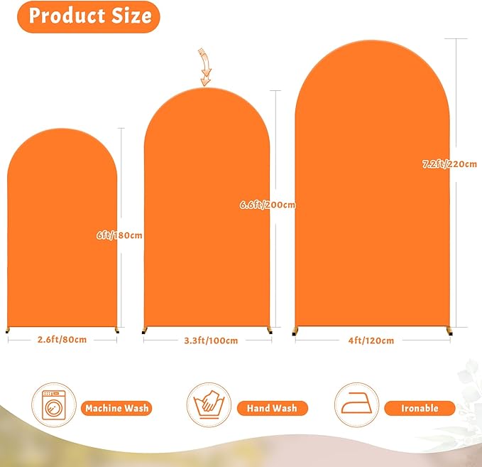 6.6FT Orange Arch Backdrop Cover - Polyester Fitted Wedding Arch Stand Covers Round Top Chiara Arch Backdrop Cover for Birthday Party Banquet Photo Background Decoration