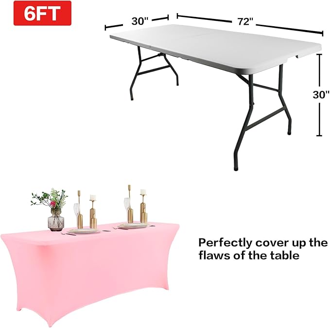 IVAPUPU 4FT Table Cloth for Rectangular Fitted Events Stretch Pink Table Covers Washable Cover Spandex Tablecloth Protector for Party, Wedding, Cocktail, Banquet, Festival