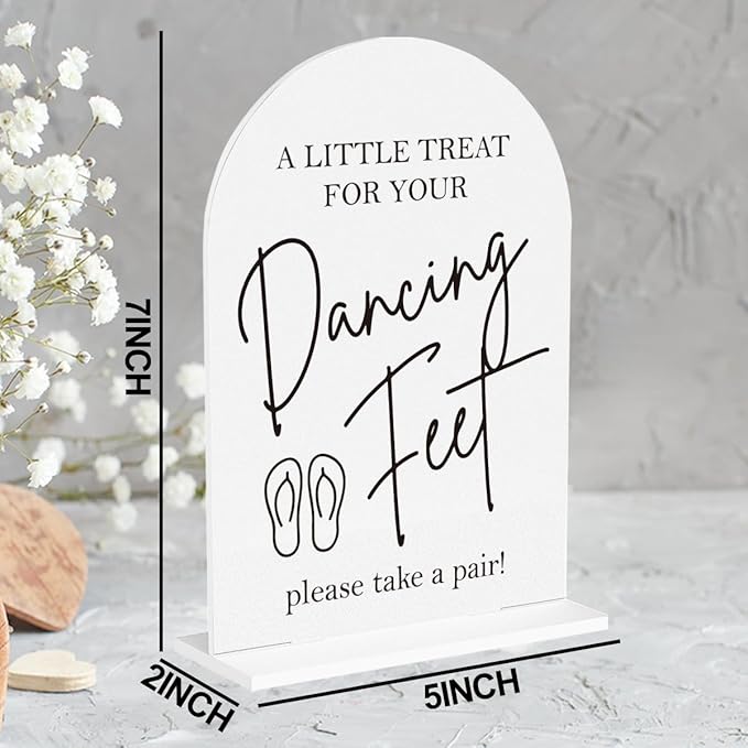 Dancing Feet Sign, Wedding Flip Flops Sign, Wedding Engagement Bridal Shower Reception Party Table Desk Acrylic Decor