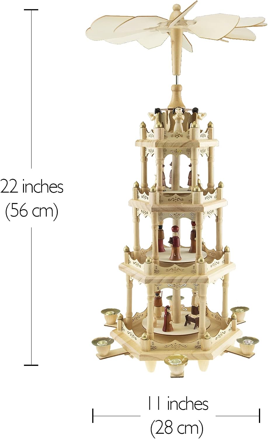 Clever Creations Beige Four Tier Carousel 22 Inch Traditional Wooden Christmas Pyramid Decoration, Festive Christmas Décor for Shelves and Tables