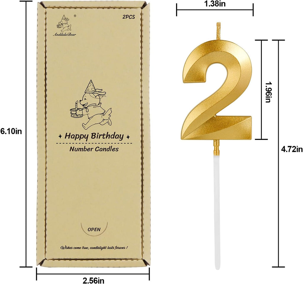 Birthday Candles, 1.96 Inch Number 28 Happy Birthday Candles, Number Candles Decoration for Birthday Party and Anniversary Celebration(Champagne Gold)
