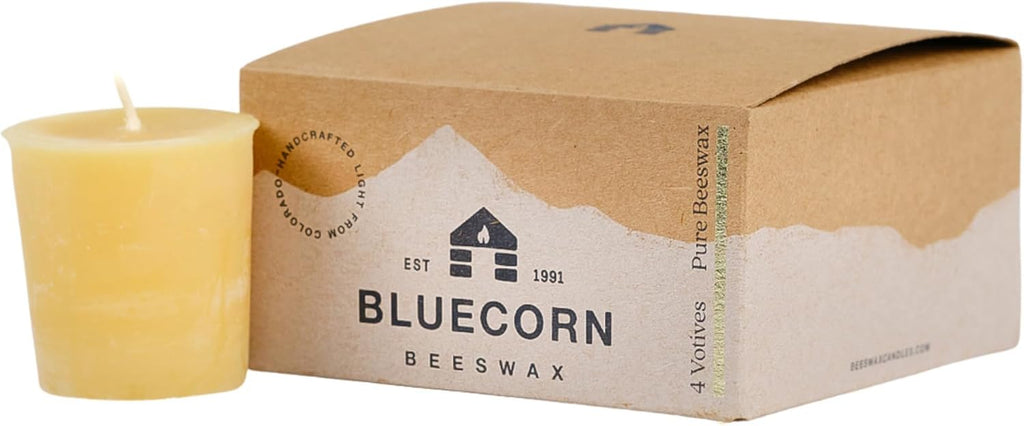 Bluecorn Beeswax Votive Candles, Raw Yellow, 4 Pack | 100% Pure Bees Wax Candles, 12+ Hours Long Lasting Burn, Unscented, Non-Toxic & Clean Burning, Made in USA