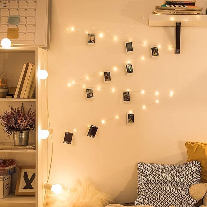 Photo Clip String Light - 33Ft 100LED Fairy Lights with Clips for Pictures With Timer, Photo Light with 50 Clear Clips for Bedroom Christmas Wedding Décor