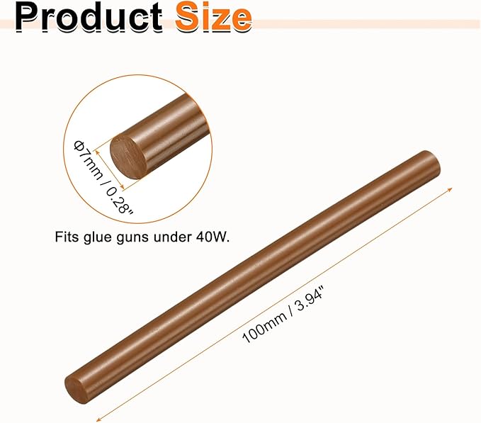 HARFINGTON 10pcs Hot Glue Sticks 0.28" Dia x 3.94" Long EVA Mini Hot Melt Adhesive Glue Stick for Hot Melt Gun Wood Plastic Glass Flowers Fabrics Foam, Brown