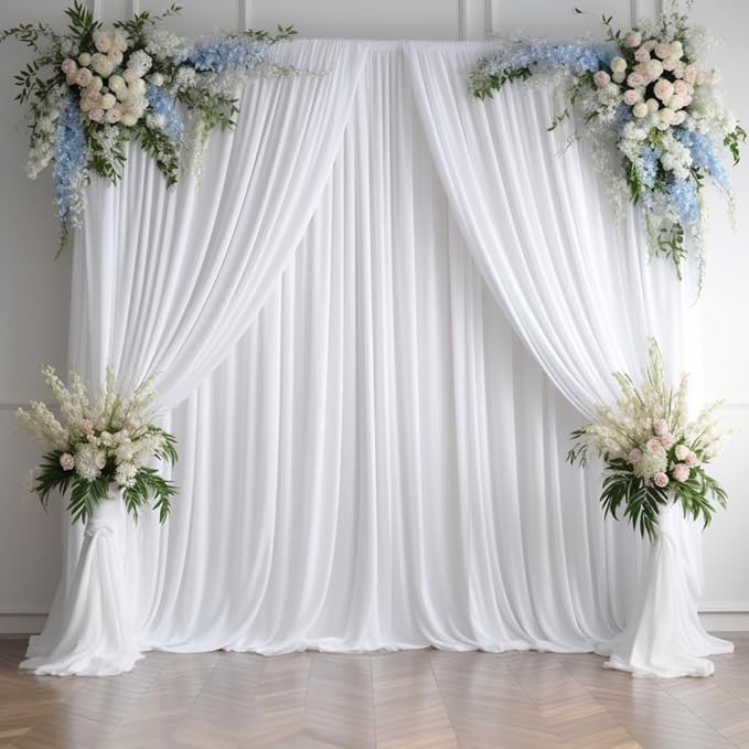 20ftx14FT Wrinkle Free White Backdrop Curtain, 4 Panels 14FT Height White Wedding Backdrop Drapes, Silky Polyester Back Drop Cloth for Birthday Photography Background Party Backdrop Draping