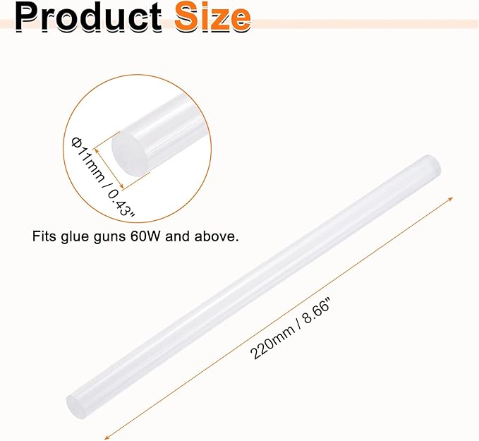 HARFINGTON 10pcs Hot Glue Sticks 0.43" Dia x 8.66" Long EVA Mini Hot Melt Adhesive Glue Stick for Hot Melt Gun Wood Plastic Glass Flowers Fabrics Foam, Clear