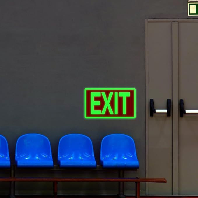 10 Pcs Glow in the Dark Exit Signs for Business 12 x 7 Inch Photoluminescent Signs Stickers for Indoor Outdoor for Business, Office, Warehouse (Without Arrows)