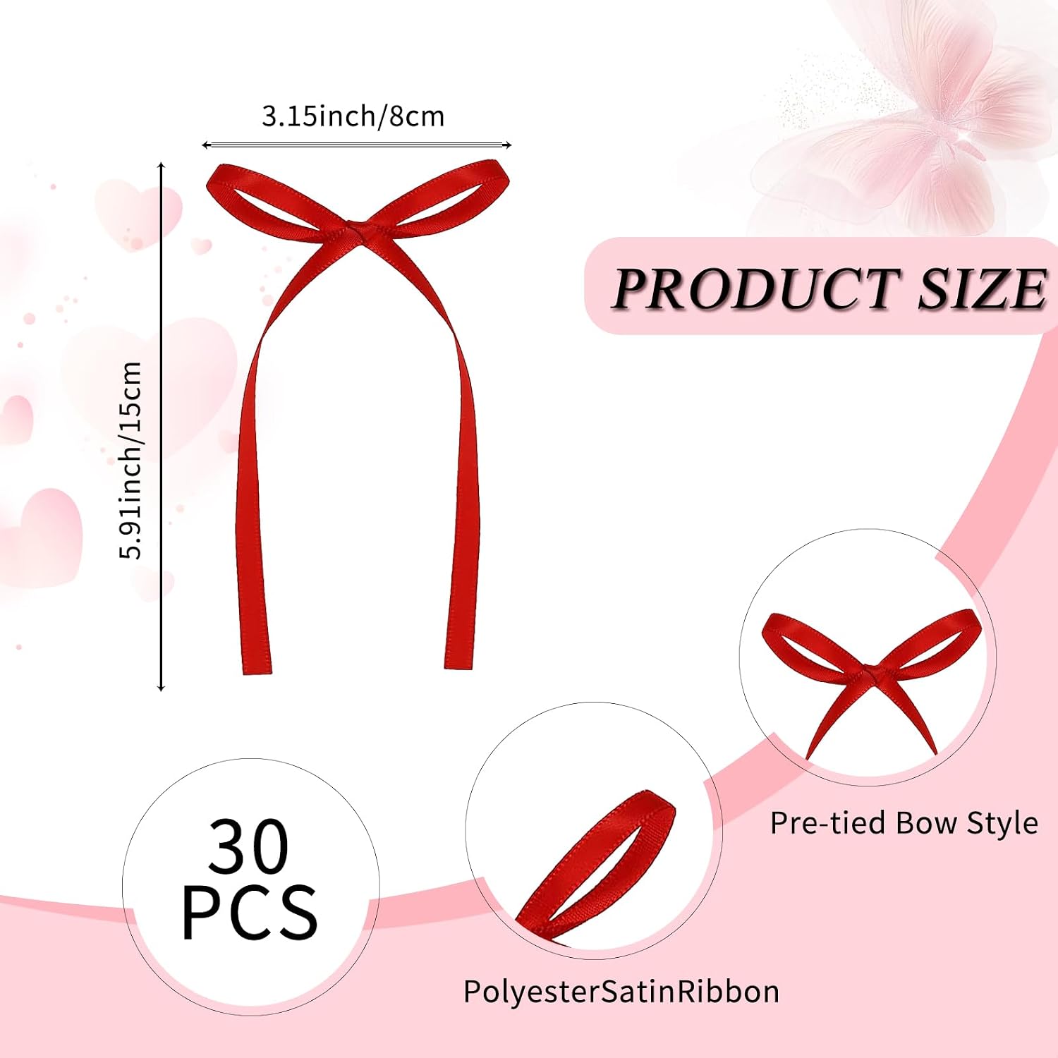 30Pcs Bow Cake Toppers Ribbon Bows for Cake Red Bow Ribbons for Coquette Themed Bow Decorations for Bachelorette Graduation Party,Cupcake Baby Shower Birthday Wedding Father's Day Party Supplies