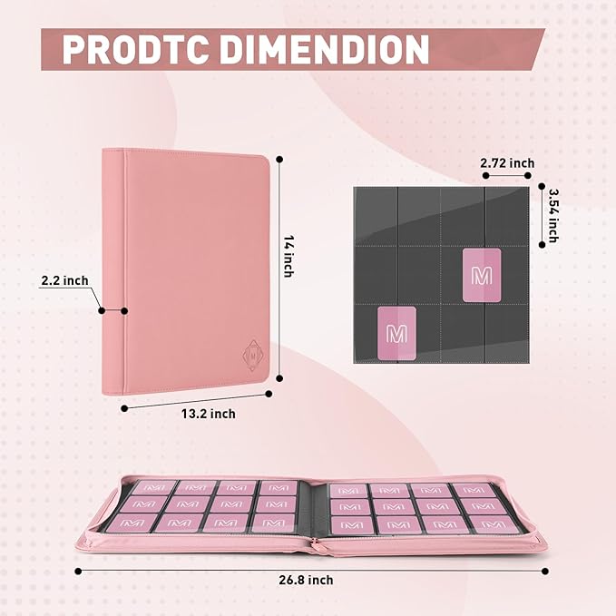 Premium Card Binder 12 Pocket for 720 Pockets Trading Card Binder, PU Zipper Card Collection Album, Sturdy Side-Loading Card Book Holder for MTG, TCG, Game Cards, Sports Cards