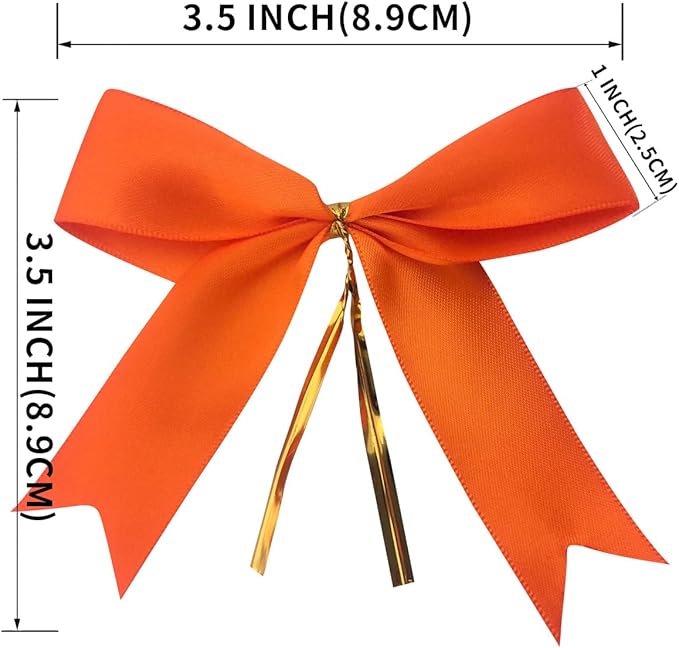 50pcs 3-1/2" Orange Twist Ties Satin Bows in Pumpkin Color Twist Tie Bows for Thanks Giving Halloween Wrapping Fish Tail Cutting(Orange)