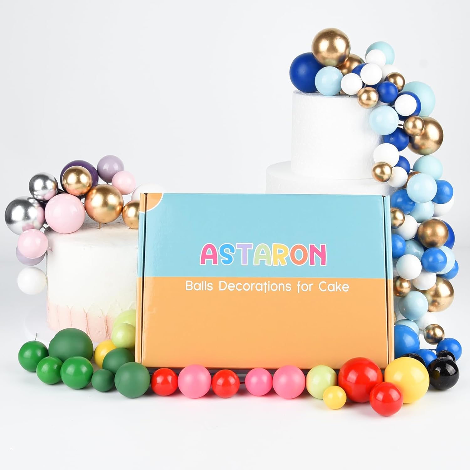 ASTARON 20 Pcs Ball Cake Topper Decorations Mini Balloons Cake Topper Sticks Gold Cake Picks Cake Balls for Graduation Wedding Birthday Cake Decorations