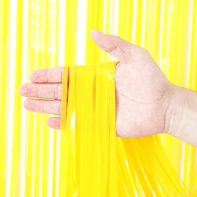 2 Pack Pastel Yellow Tinsel Foil Fringe Curtains, Yellow Party Decorations, Metallic Tinsel Party Streamers Backdrop for Birthday Baby Shower Graduation Gender Reveal Party Decorations
