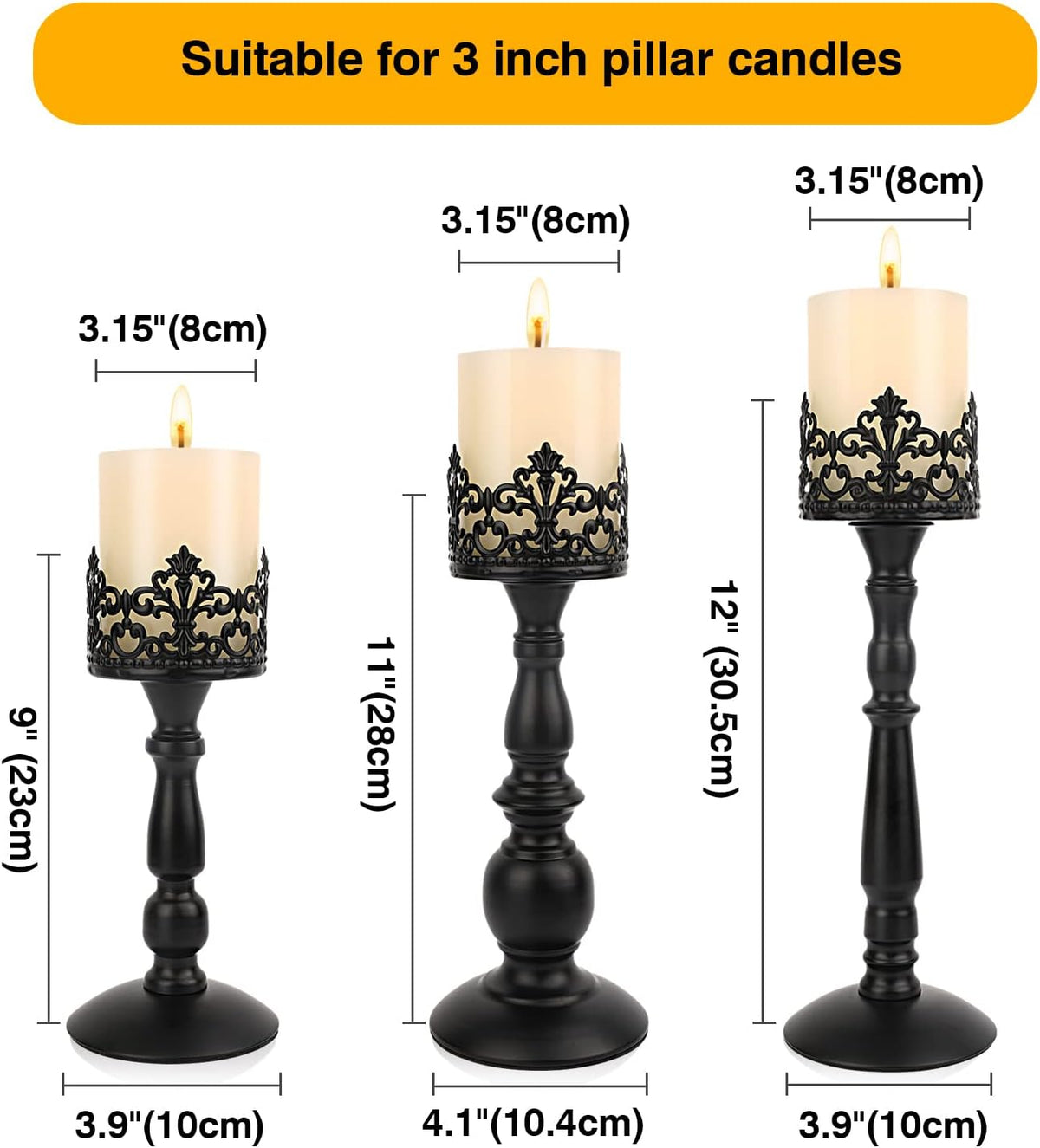 Black Vintage Candle Holder for Table Centerpiece Gothic Candle Stand Set