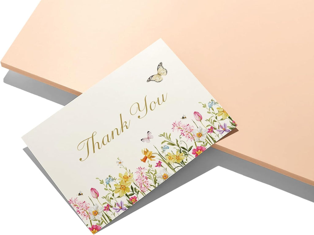 Twigs Paper Spring Florals Thank You Cards, 12 Blank Note Cards