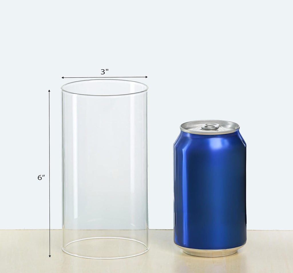 CYS Excel Glass Hurricane Candle Holder – 3" Diameter x 6" Height | Open-Ended Bottomless Cylinder Sleeve, Clear Glass Chimney Tube Cover, 1 Piece