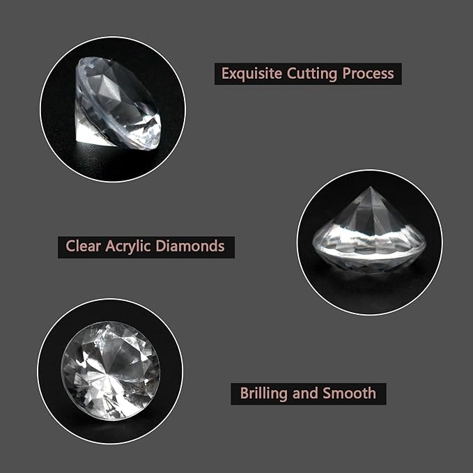 1000 pcs Acrylic Diamond Gems, Clear Acrylic Diamonds Decorations Faux Diamonds Table Scattering Gemstones Vase Filler for Party, Event, Wedding, Birthday (Clear,30mm, 20mm, 12mm, 8mm, 4mm)