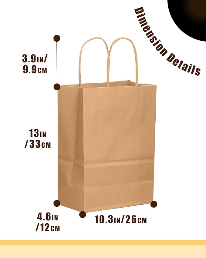 qiqee 100-Packs Brown Paper Gift Bags with Handles Bulk 13"×10.2"×4.7" Large Size Gift Bags Multiple Uses