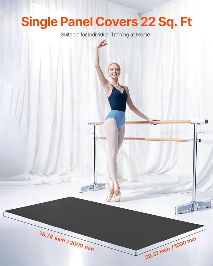 VEVOR Dance Floor, 6.6' x 3' Portable Yoga Mat with Organizer Bag, 1.5 mm Thick Workout Mats, Non-Slip Floor Mats for Practicing at Home, Studios, Stage