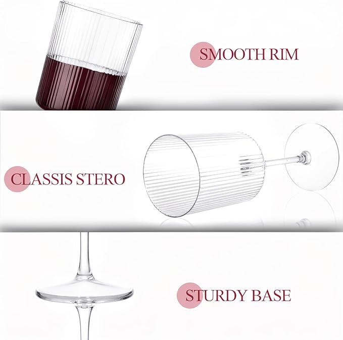 Ciaell 12 PCS Plastic Ribbed Wine Glasses - 10 OZ Plastic Square Wine Glasses with Stem - Disposable Champagne Cups for Parties & Weddings & Party