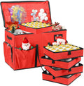 Christmas Ornament Storage Box,2-in-1 Christmas ornament organizer&Christmas Figurine Container,5 Trays,6 Adjustable Christmas Figurine Storage Grids,Red