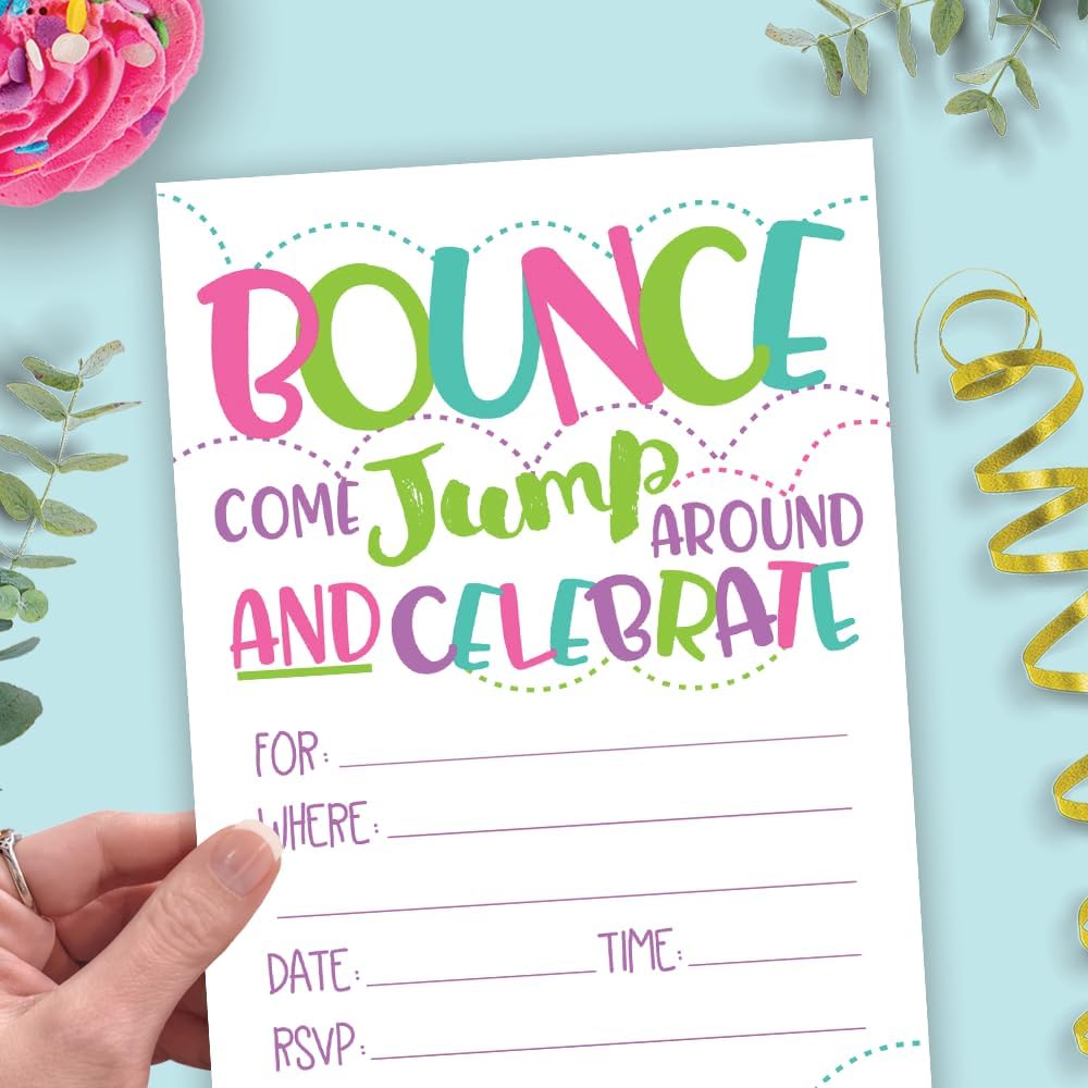 Girl Bounce House or Jumping Party Invitations (20 Count) With Envelopes - Jump Party Invites