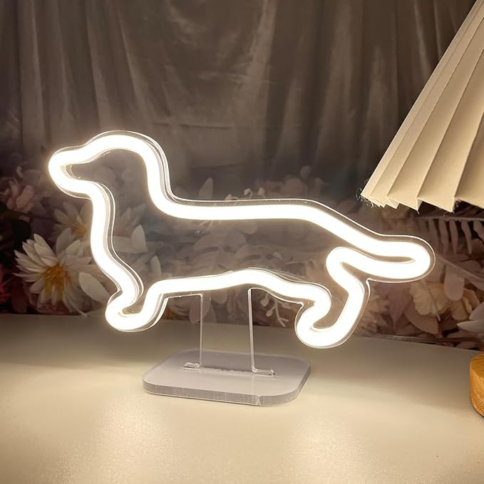 Dog Table Number Neon Sign Desk Lamp Night Light Wedding Letter LED Neon Sign Wedding Table Decorations Neon Light Shop Bedroom Home Room Decor Christmas Party Warm White USB 25×16 CM