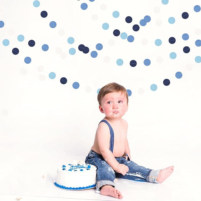 Light-Blue Navy-Dusty White Party-Decorations Garland - 52ft Baby Boy Shower Royal Paper Streamers Banner,Birthday Bridal Baby Shower Bachelorette Wedding Hanging Supplies Decor Hugfond