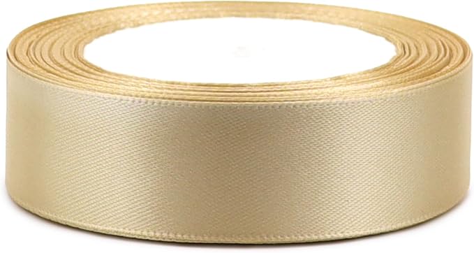 Champagne Solid Satin Ribbon 1 Inch 25 Yards Solid Polyester Fabric Ribbon for Gift Wrapping Wedding Christmas Baby Shower Birthday Party Decoration Handmade Immortal Flower Craft