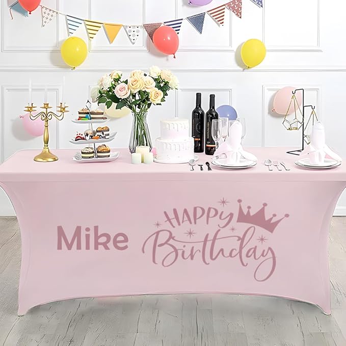 Custom Table Cloth with Business Logo 4FT 5FT 6 FT 8 FT Spandex Customized Table Cover Stretch for Tradeshow Events Birthday Wedding Anniversary Mantel Personalized Table Cloth (5FT)