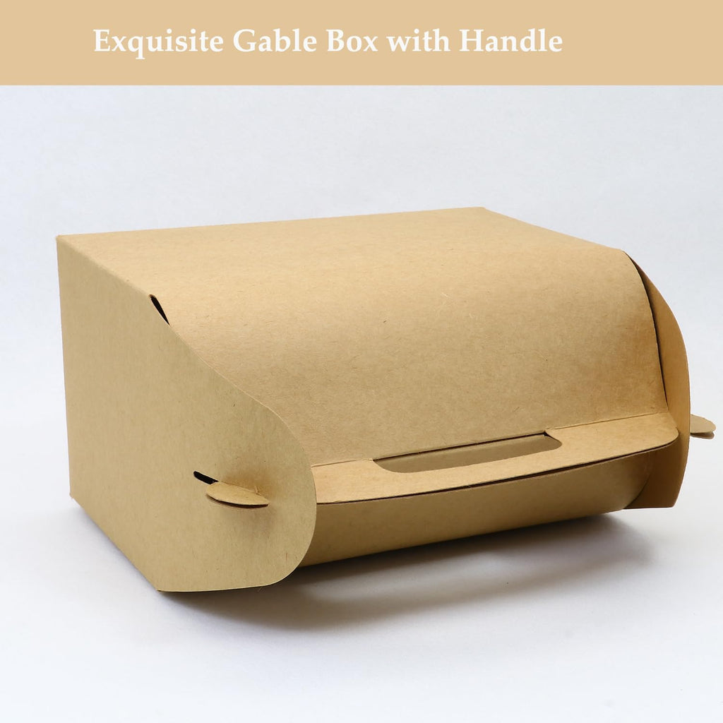 30Pcs 9 Inch Large Gable Gift Boxes, Brown Party Favor Treat Boxes, Lunch Box with Handles for Birthday Babyshower Wedding Activity Picnic