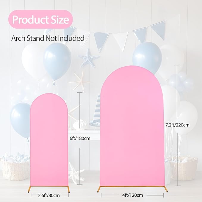 WEERRW Pink Arch Backdrop Cover Set of 2 Spandex Fitted Round Top Chiara Backdrop Stand Stretchy Wedding Covering for Event Birthday Party Banquet Decoration (6FT, 7.2FT)