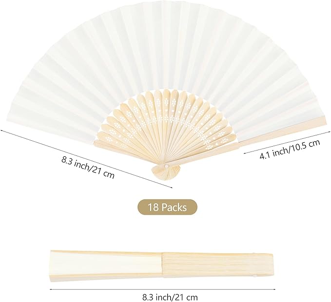 Aneco 18 Pieces Handheld Fans Cloth Hand Fans Bamboo Folding Fans for Wedding Decoration, Church Wedding Gifts, Party Favors, DIY Decoration (Cream)
