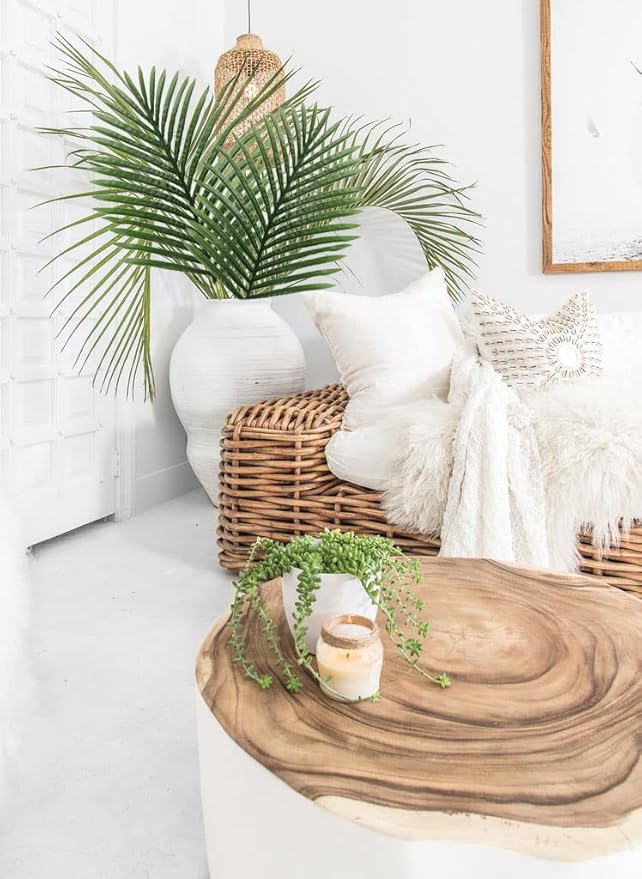 Large Artificial Palm Leaves Palm Fronds Tropical Leaves Areca Palm Branches Palm Leaves with Stem Palm Tree Leaves Faux Palm Leaves for Floral Arrangement Fake Leaves Palm Sunday Decor-Large Leaf