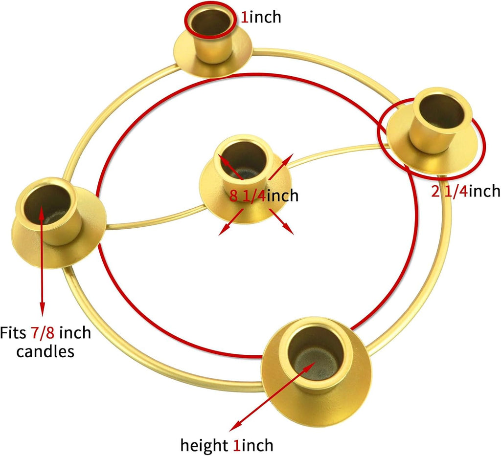 Advent Wreath Candle Holder, Christmas Candle Rings for Tapered Candles, Advent Wreath 5 Candle Holder for Christmas Festival Home Party Church Decor, Gold
