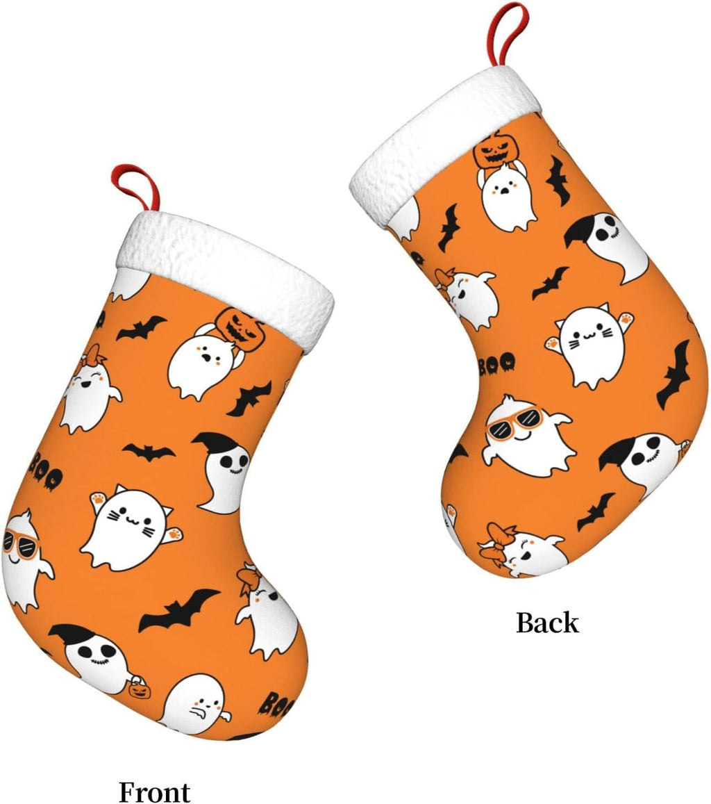 Halloween Ghost Christmas Stockings Hanging Decoration Stockings | 17.7 Inch Xmas Stockings for Fireplace Family Party Holiday Decor 1PCS