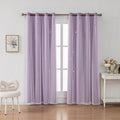 Ombre Rainbow Blackout Curtains for Kid Girls Bedroom Living Room Darking Stripe Double Layer Star Cut Out Wall Home Decor Gradient Grommet Window Curtains (Purple 84L)