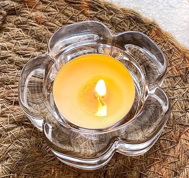 2 Pcsc Glass Tealight Candle Holder Glass Votive Candle Holder Chunky Glass Candle Holder for Wedding Party and Home Decor, Clear