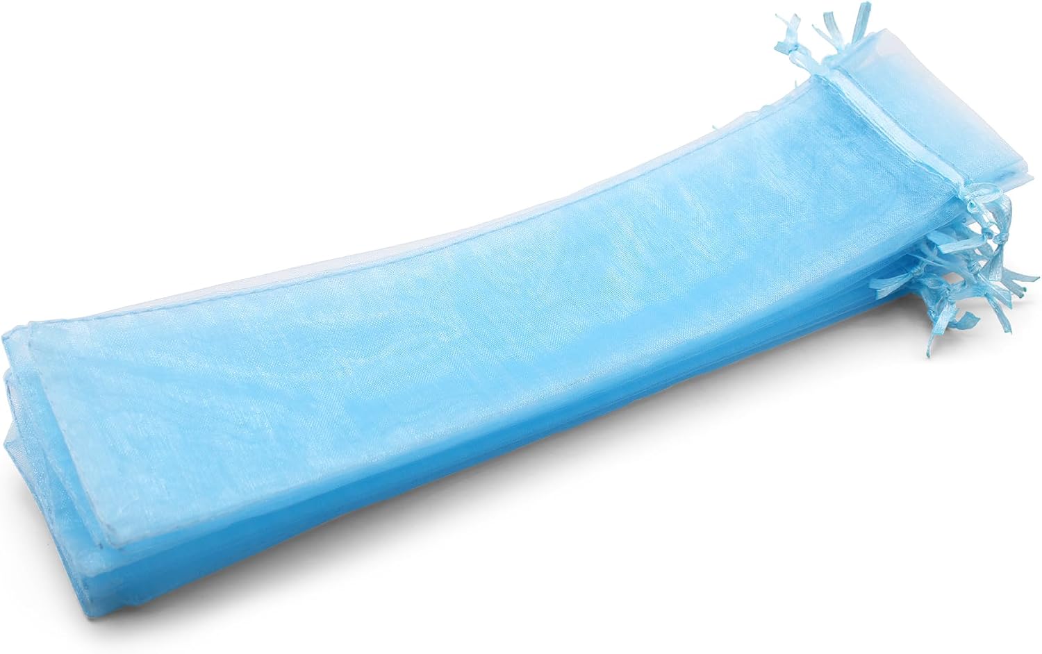 OLILLY – 50 Blue Organza Bags – Size 10.2 × 2.4 in – Perfect for Long Items (Fans, Pens, etc.)