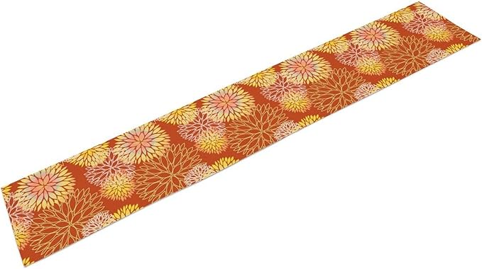 Yellow Floral Table Runner, Chrysanthemum Autumn Spring Summer Vintage Modern Linen Geometric Table Runner for Kitchen Living Room Bedroom Party Holiday, 13x90 Inch