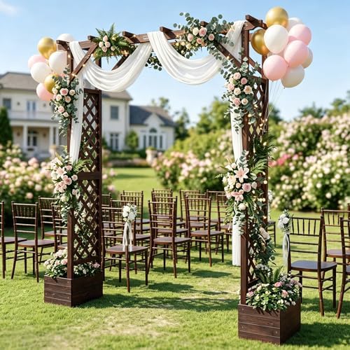 vingli wooden garden arbor with planter, wedding arch, front angle view