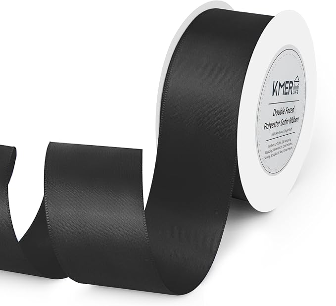 Solid Color Double Faced Black Satin Ribbon 1-1/2" X 25 Yards Ribbons Use for Bows Bouquet, Gift Wrapping, Floral Arrangement
