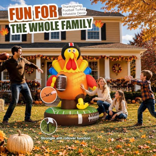 tisejoy 6ft football inflatable turkey, thanksgiving inflatables outdoor shown in use