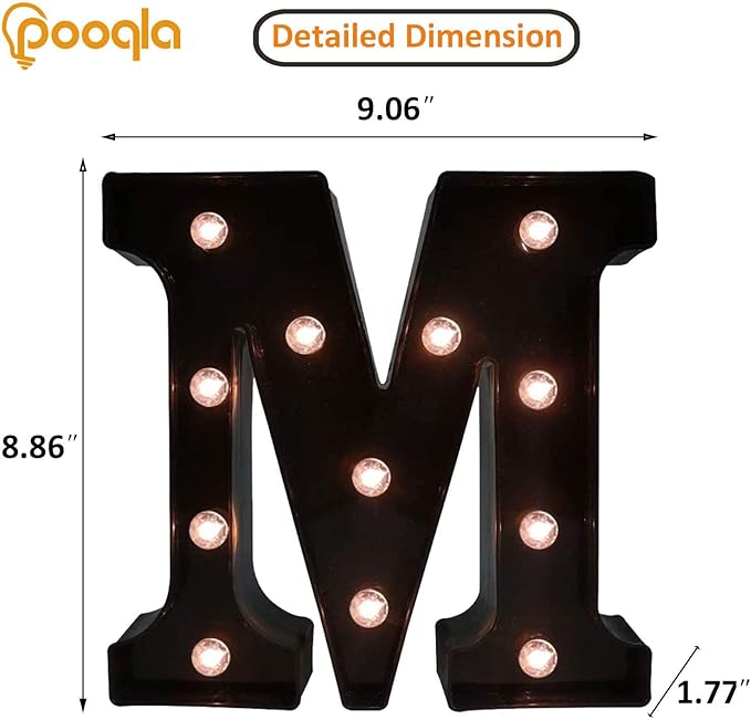 Decorative LED Illuminated Letter Marquee Sign - Alphabet Marquee Letters with Lights For Wedding Birthday Party Christmas Night Light Lamp Home Bar Decoration M, Black