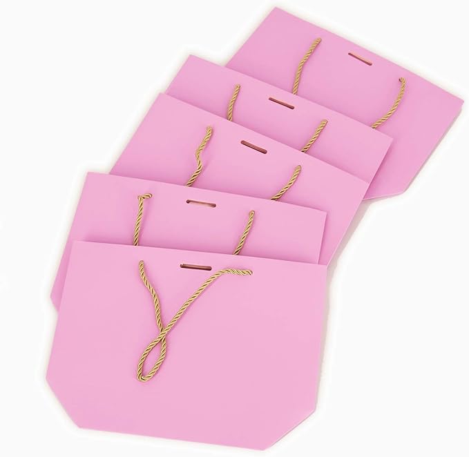 HUAPRINT Gift Bags with Handles,7.48×3.54×7.9 inches,Party Favor Bags with Bow Ribbon,12Pcs Pink Paper Bags for Birthday Wedding Bridesmaid Holiday Valentine's Day