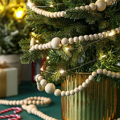 ceenna 8 pcs 9ft rustic christmas wooden bead, side view