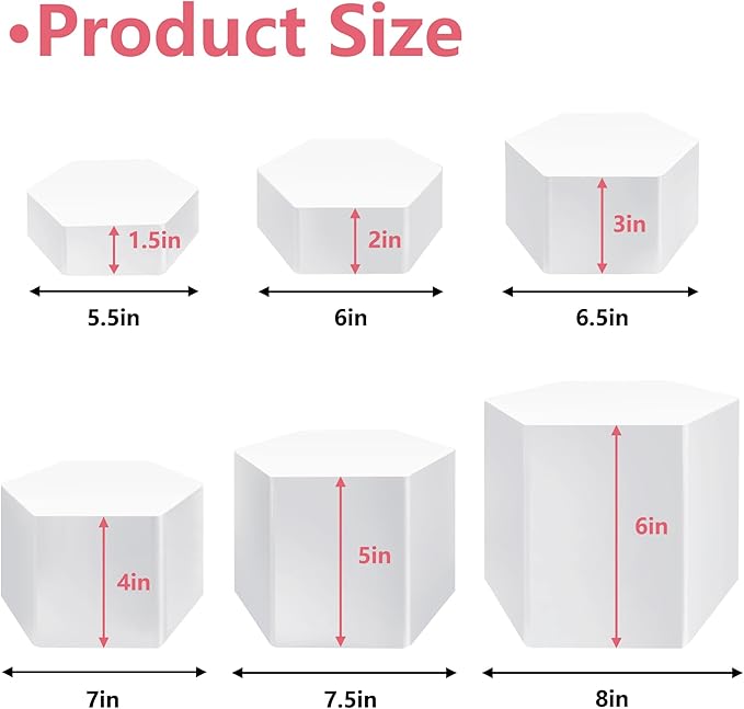 6 Pcs Buffet Risers, Dessert Stands Acrylic, Food Risers for Buffet, Jewelry Showcase, Riser Display Cases， Acrylic Display Base, White