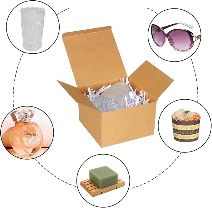 COTOPHER Small Gift Boxes 10 Pack 6x6x4 inches Brown Gift Boxes with Lids for Gifts, Crafting, Wedding Party Favor, Cupcake Box, Candy, Bridesmaids Proposal Box